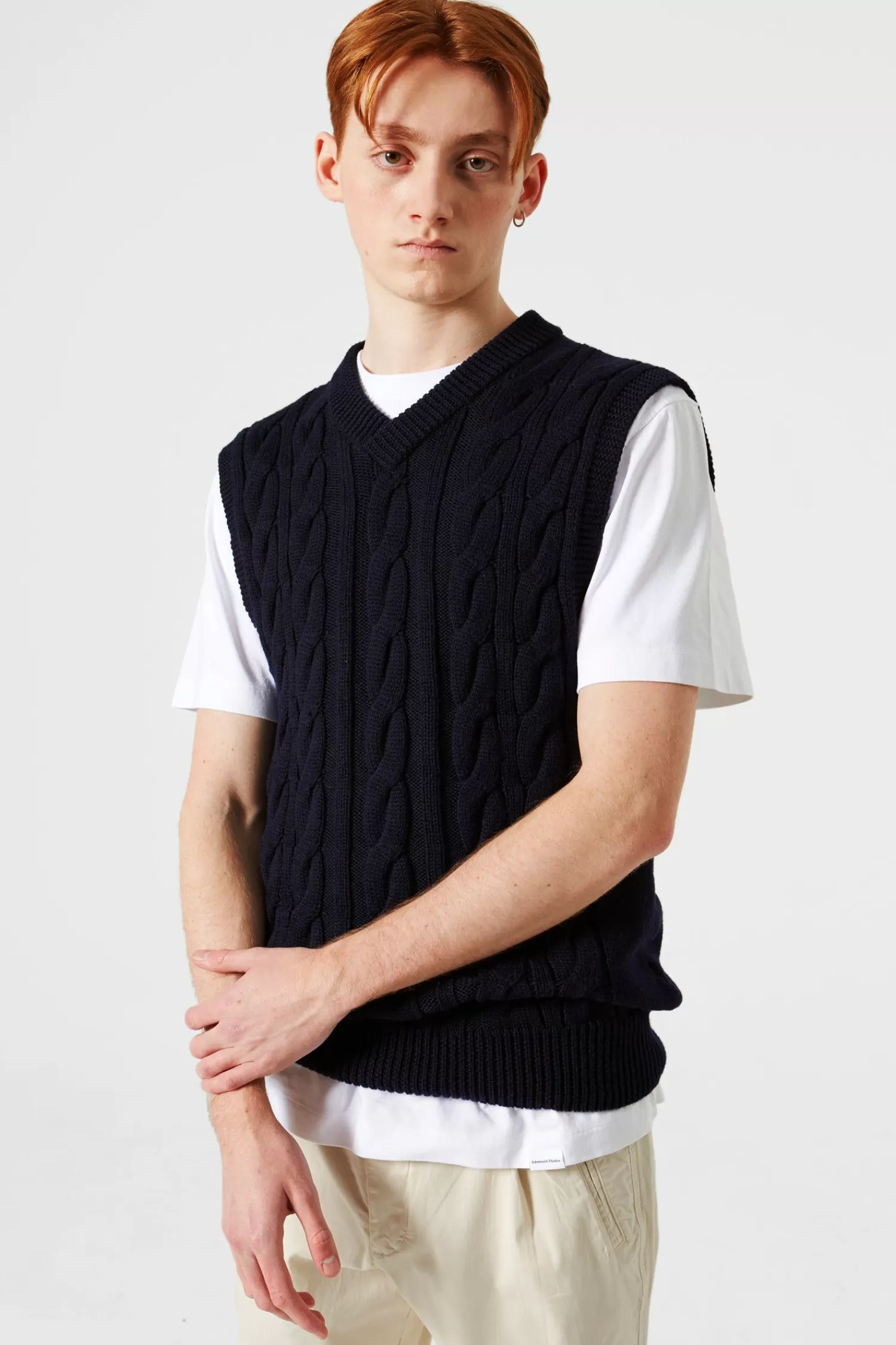 Knitwear | Edmmond Studios Braided Vest Plain Navy