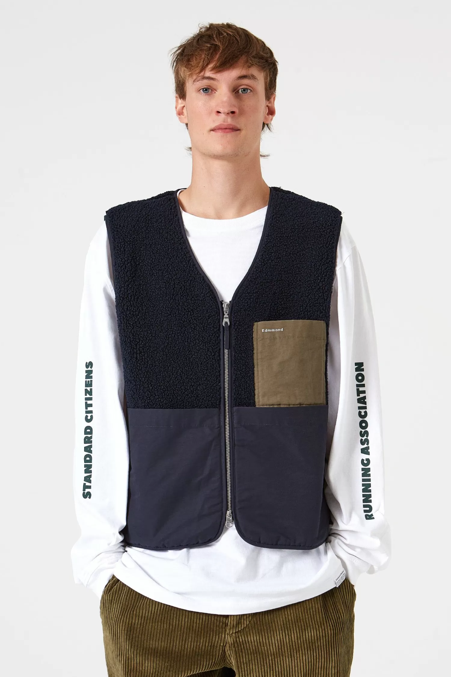 Outerwear | Edmmond Studios Shearling Vest Plain Navy